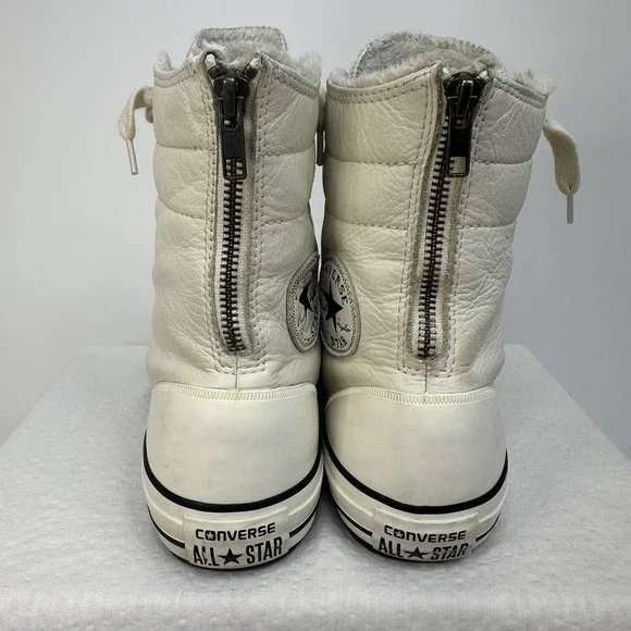 Converse Women's Size 8 Ivory Leather High Rise High Top Lined Lugged Back Zip - Picture 5 of 15